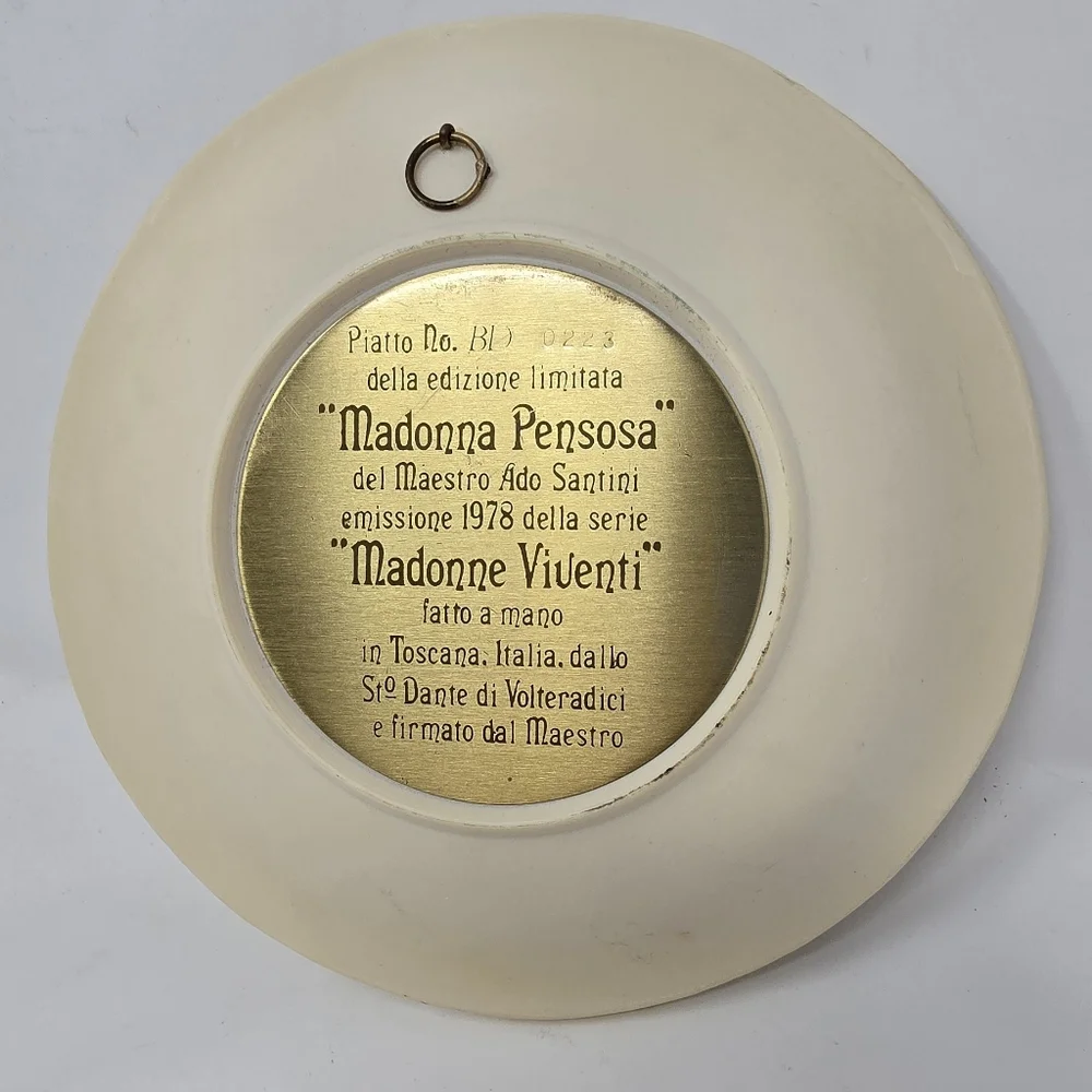 Vtg‎ 1978 pensive madonna  alabaster plate di volteradici santini italy religion